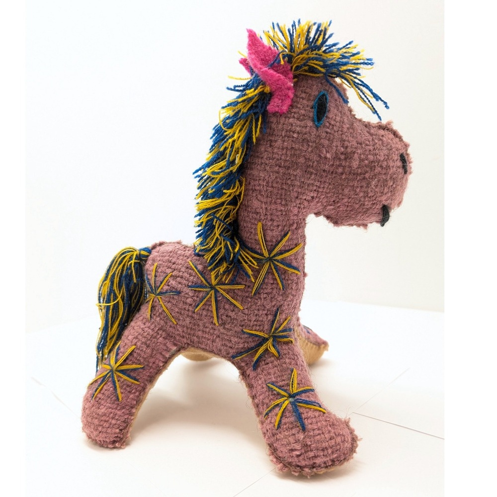 Nativa Handmade Wool Mexican Folk Art Stuffed Horse Embroidered Boho Decor - Picture 4 of 9